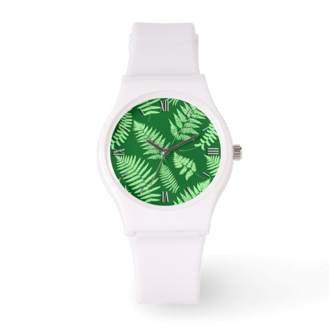 Holz-Fern-Muster, Smaragd und leicht grün Armbanduhr (Vorderseite)
