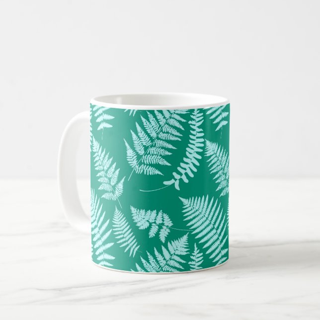 Holz-Fern-Muster, Türkis und Aqua Kaffeetasse (Vorderseite Links)