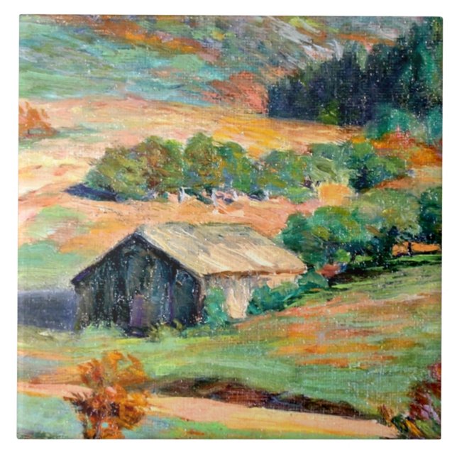 Holz - Frühe Herbstlandschaft Fliese (Vorderseite)