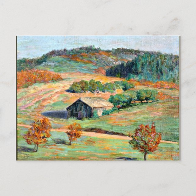 Holz - Frühe Herbstlandschaft Postkarte (Vorderseite)