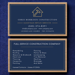 Holz-Handwerker-Bau Navyblau Gold Visitenkarte