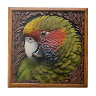 Holz Harmonie: Grünes Lorikeet auf geschnitztem Ho Fliese