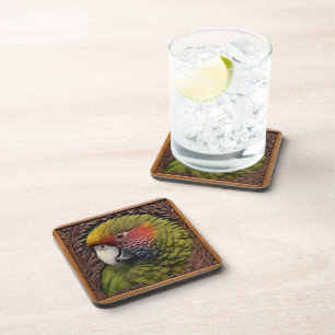 Holz Harmonie: Grünes Lorikeet auf geschnitztem Ho Getränkeuntersetzer