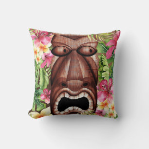 Holz Hawaiian Tiki Luau Island Sommer Floral Kissen