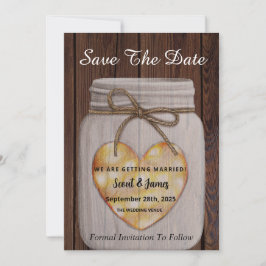 Holz Hintergrund mit Herz Mason Jar Save The Date