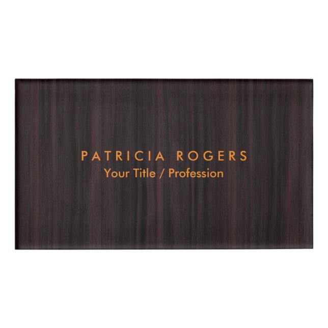 Holz Hintergrund Orange Brown Beruflich Namenschild (Vorderseite)