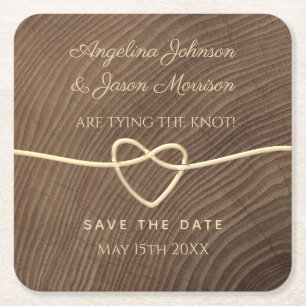 Holz-Hochzeit Save The Date Rechteckiger Pappuntersetzer