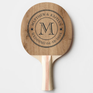 Holz Hochzeits-Monogramm-Stern aus hellem Teakholz Tischtennis Schläger