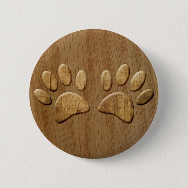 Holz Hund Pfotenabdrücke Button (Vorderseite)