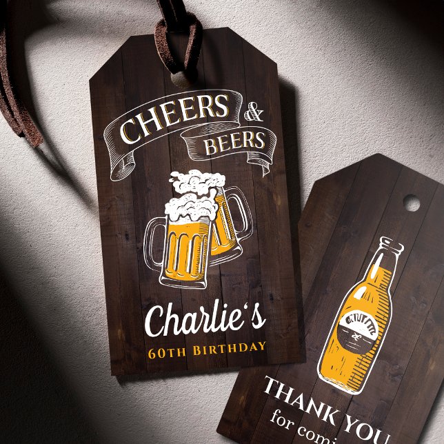 Holz jubelt und Bier jedes Alters Geburtstag Geschenkanhänger (Wood Cheers And Beers Any Age Birthday Gift Tags)