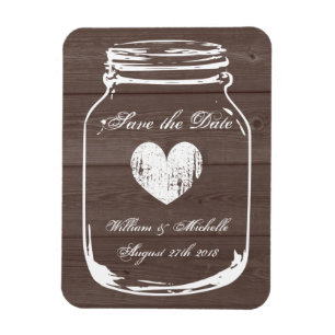 Holz Land Chic Mason Glas Save the Date Magnet
