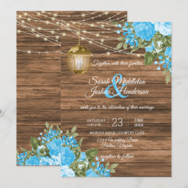 Holz, Laternen und Baby Blue Blume Wedding Einladung