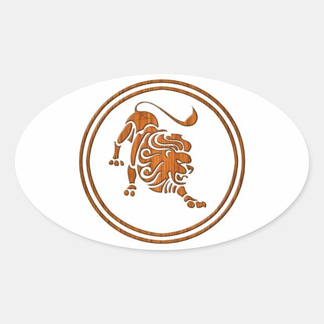 Holz Leo Zodiac Lion Astrologie Zeichen Ovaler Aufkleber (Vorderseite)