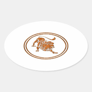 Holz Leo Zodiac Lion Astrologie Zeichen Ovaler Aufkleber