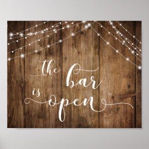 Holz & Licht Die Bar ist Empfang-Zeichen öffnen Poster