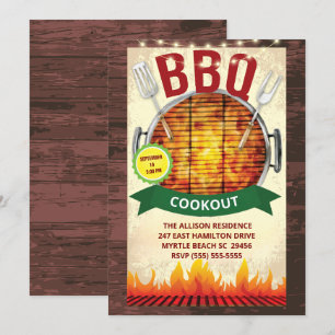 Holz Lichter BBQ Grill  Picknick  Sommer  Party Einladung