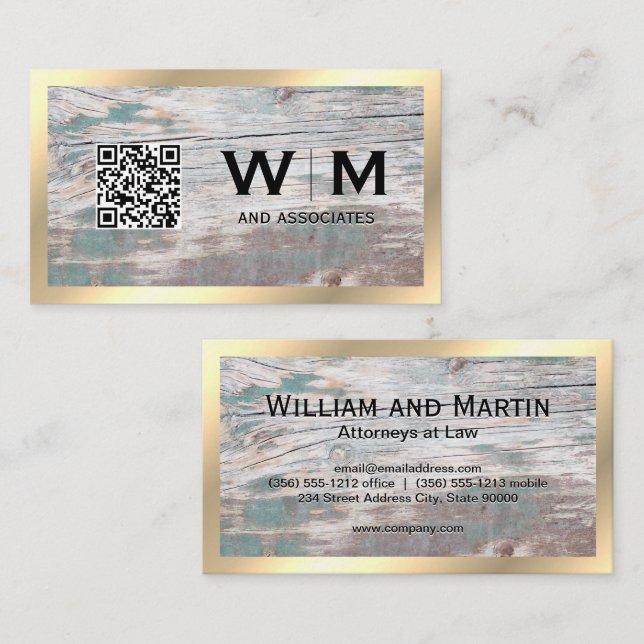 Holz | Monogramm | QR-Code Visitenkarte (Vorne/Hinten)