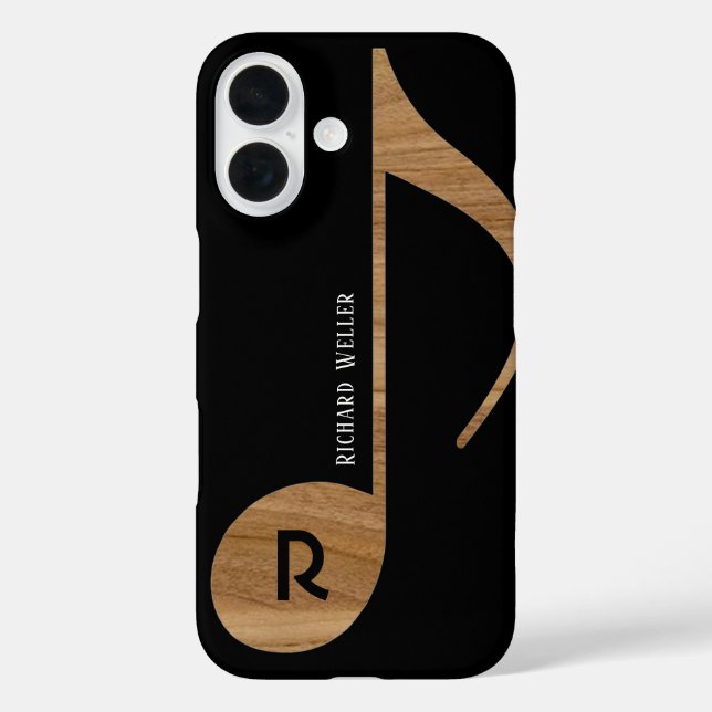 Holz-Musiknote mit Individuelle Name iPhone 16 Hülle (Rückseite)