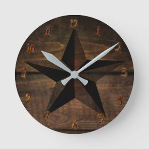 Holz Rustikal Rostig Holzstern Western Runde Wanduhr