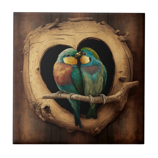 Holz Rustikale Lovebirts Fliese (Vorderseite)