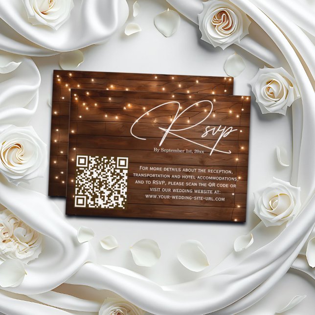 Holz rustikale String Lights QR Code Wedding RSVP (Von Creator hochgeladen)