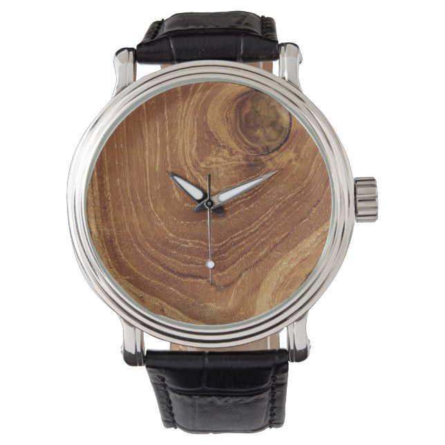 Holz Rustikaler Teakholz Textur Holz Getreide Foto Armbanduhr (Vorderseite)