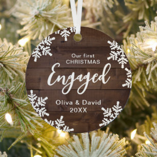 Holz-Schneeflocken Unser erstes Weihnachten Verlob Ornament Aus Metall