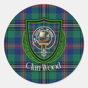 Holz-Schottischer-Clan-Tartan und -Wappen Runder Aufkleber