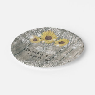 Holz Sonnenblumen Spitzen Lichter Polterabend Pappteller