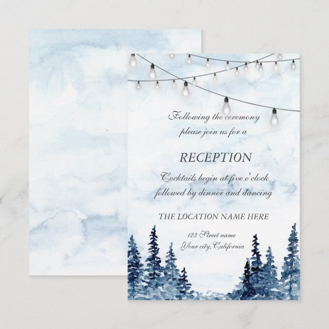 Holz, Streichlicht, Aquarellhochzeit Empfang Einladung (Vorne/Hinten)