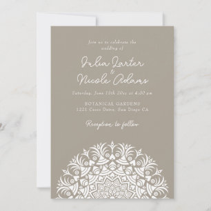 Holz Taupe Beige Abstrakte Mandala Hochzeit Einladung