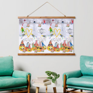 Holz Topped Wall Tapestry Frohe Weihnachten Geburt Wandteppich Mit Holzrahmen