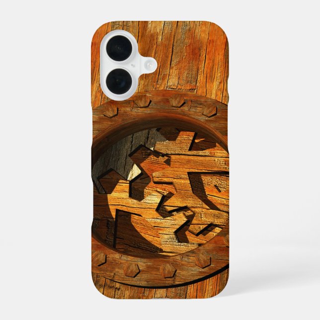 Holz Uhrwerk iPhone 16 Hülle (Rückseite)