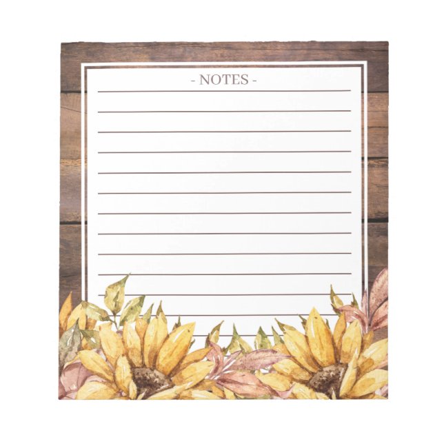 Holz und Herbstsonnenblumen Notepad Notizblock (Vorderseite)