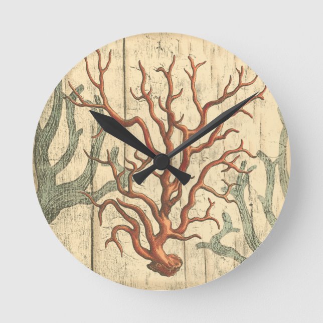 Holz und kleine Korallen Runde Wanduhr (Vorderseite)