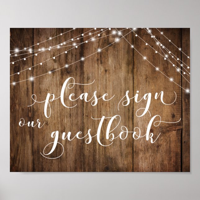 Holz und Licht Bitte Unterschreiben Sie unser Gäst Poster (Vorne)