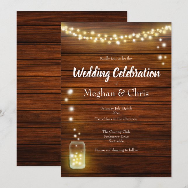 Holz und Licht Rustikales Land Hochzeit Einladung (Vorne/Hinten)
