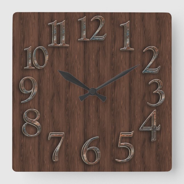 Holz- und Metallaussehen Quadratische Wanduhr (Vorderseite)