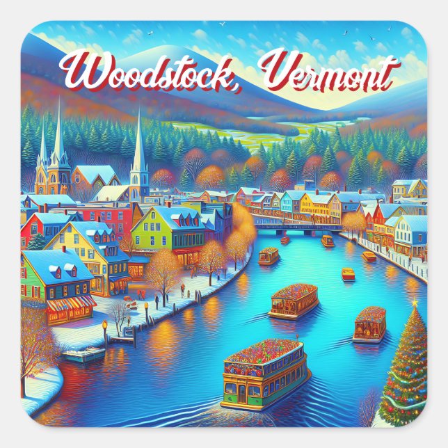 Holz, Vermont zu Weihnachten Quadratischer Aufkleber (Vorderseite)