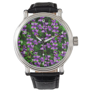 Holz Violet Mosaik Muster WI Staat Blume Armbanduhr