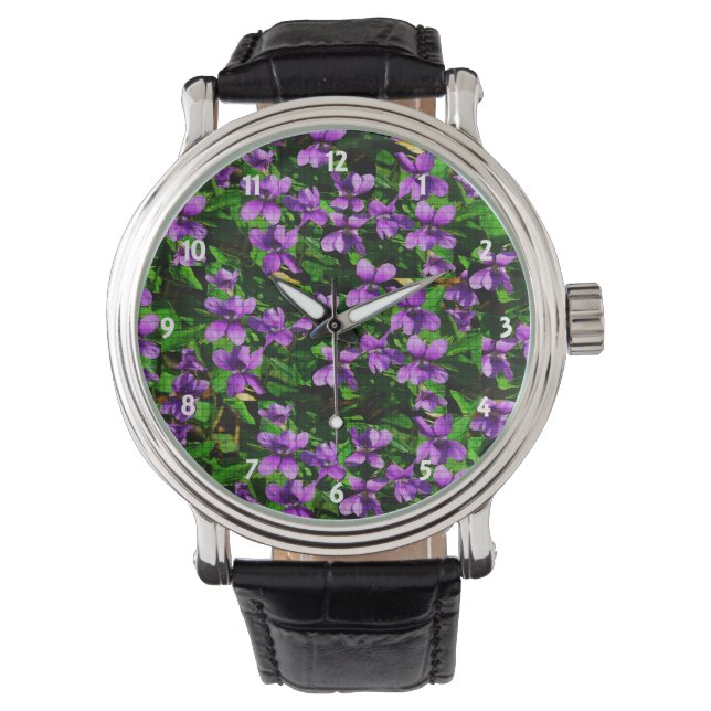 Holz Violet Mosaik Muster WI Staat Blume Armbanduhr (Vorderseite)