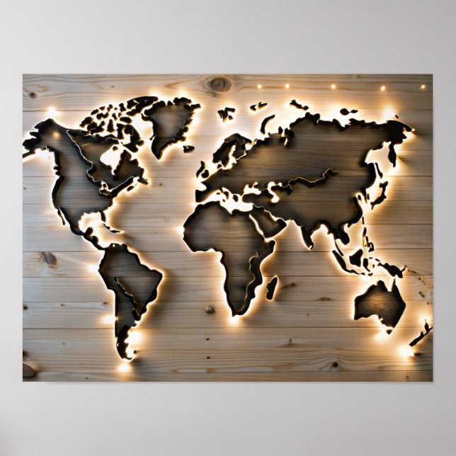Holz Wand Kunst Wasser Farbe Weltkarte Poster (Vorne)