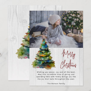 Holz-Wasserfarben-Weihnachtsbaum-künstlerisches Fo Feiertagskarte