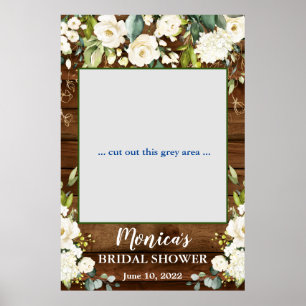 Holz & Weiße Rosen Florales Hochzeitsdusche-Foto-R Poster