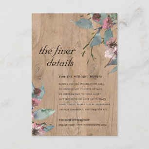 Holz-Wild-Rosa-Eukalyptus-Blumen-Hochzeitsdetail  Begleitkarte