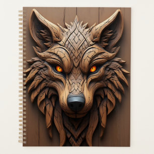 Holz-Wolf-Kunstschnitzerei mit geometrischen Muste Planer