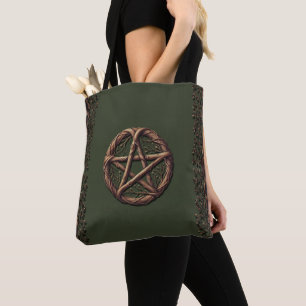 Holz Zweig Pentakel Olivgrün Hexe Tasche
