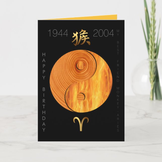 Holzaffe 1944 2004 Branntwein Zodiac Geburtsdatum  Karte (Vorderseite)
