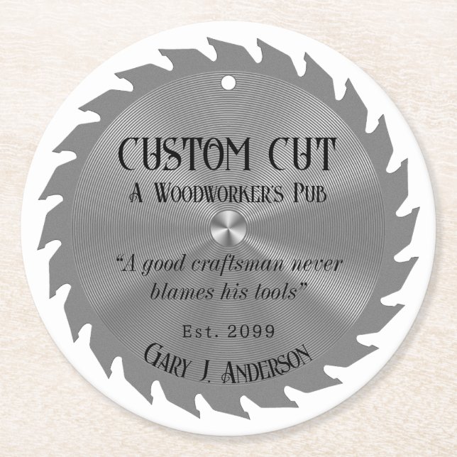 Holzarbeiter Carpenter Saw Blade Pub Beer Runder Pappuntersetzer (Vorderseite)