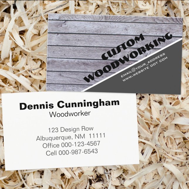 Holzarbeiter-Handel gewittert Vintage Grauholzlatt Visitenkarte (carpentry business card front and back view)